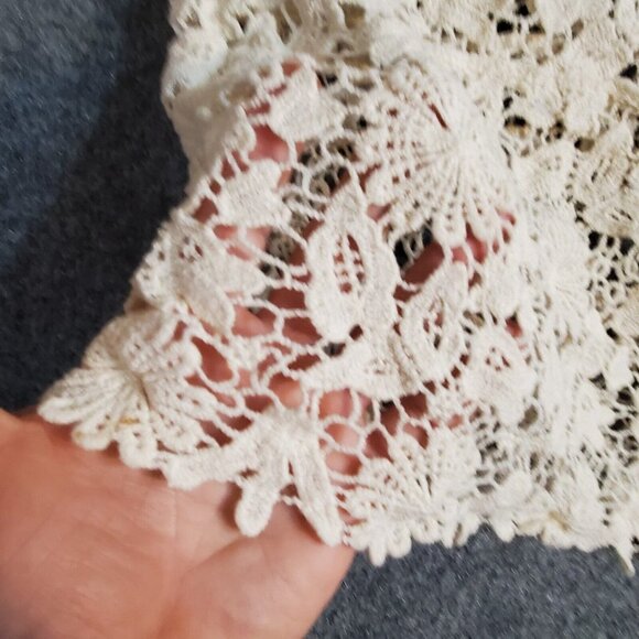 Lovely 153 Crochet Scoop Neck Cotton Tunic Top Cream Ivory Sheer Over Shirt S - Picture 6 of 14